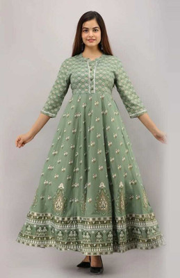 Harshita Women Printed Anarkali Kurta(Green)