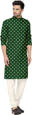 The Fashion Outlets Men Block Print Straight Kurta(Dark Green)