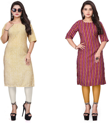 deshmi fashion Women Printed, Striped Straight Kurta(Multicolor)