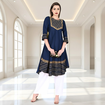 tthe dreams Women Solid Anarkali Kurta(Dark Blue)