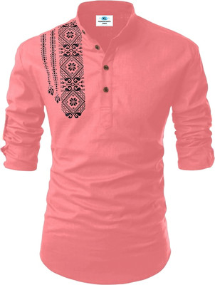 Kavyangle Creation Men Printed Straight Kurta(Pink)