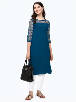 HEMANG FASHION Women Solid Straight Kurta(Dark Blue)