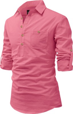 HouseOfCommon Men Solid Straight Kurta(Pink)