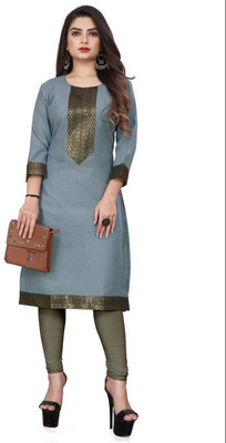 VISVA DESIGNER Women Woven Design Straight Kurta(Grey)