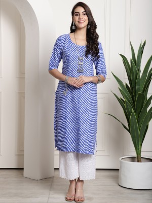 EthnicBasket Women Printed Straight Kurta(Blue)