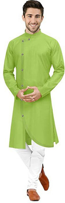 trueoath Men Solid Asymmetric Kurta(Light Green)