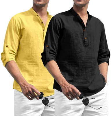 LENIA Men Solid Straight Kurta(White)