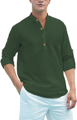 indirae Men Solid A-line Kurta(Green)