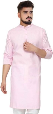 MANGAL CREATION Men Solid Straight Kurta(Pink)