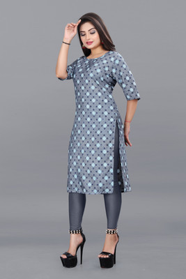 Rd fashion Women Printed A-line Kurta(Grey)