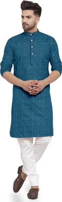OneClick Men Embroidered Straight Kurta(Blue)