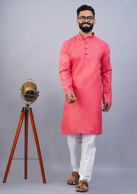 OMKAR EN TRENDS Men Printed Straight Kurta(Beige)