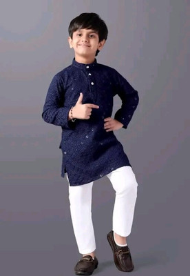 Anaya Azrin Boys Printed A-line Kurta(Dark Blue)