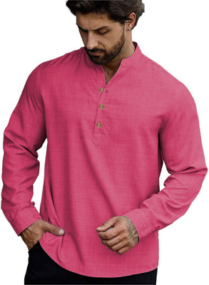 KNOWTED Men Solid A-line Kurta(Pink)
