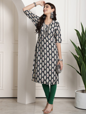 1 Stop Fashion Women Printed Straight Kurta(Black)