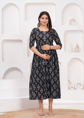 UrbanRang Women Floral Print Anarkali Kurta(Black, White)
