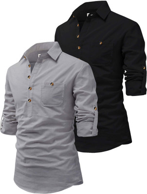 RAREMARK Men Solid Straight Kurta(Grey)