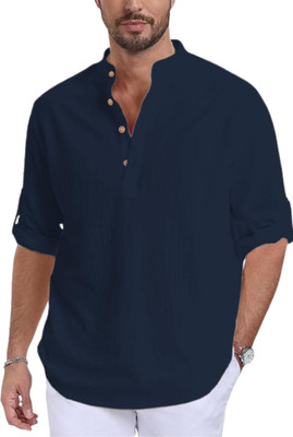 Navkanj Men Solid A-line Kurta(Dark Blue)