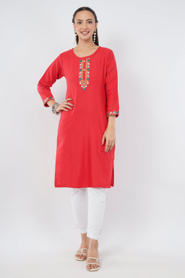 Il filo Women Embroidered Straight Kurta(Red)