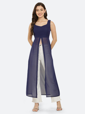 VESICLE Women Solid Frontslit Kurta(Dark Blue)