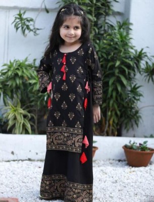 AAROHI'S Girls Printed Gown Kurta(Black)