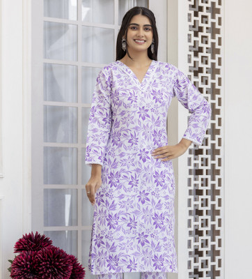 Chafi Collection Women Printed A-line Kurta(White)