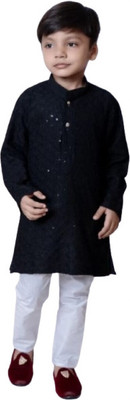 WELCOME STYLE Boys Embroidered A-line Kurta(Black)