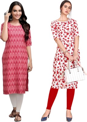 Shiva Fashion Hub Women Printed Straight Kurta(Pink, Red)