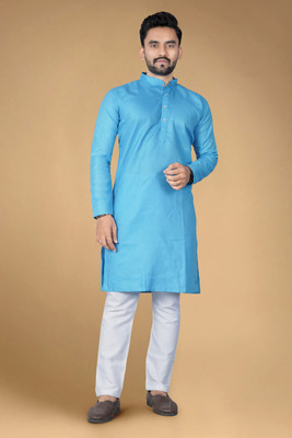 esencia Men Solid A-line Kurta(Light Blue)