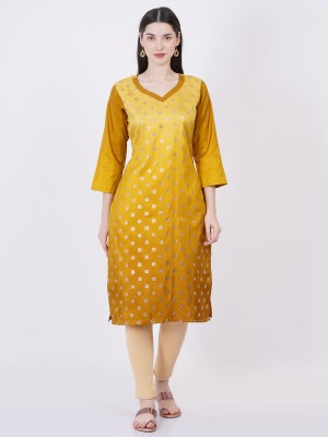 Envi Women Printed Straight Kurta(Yellow)