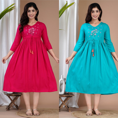simran Women Embroidered Anarkali Kurta(Pink)