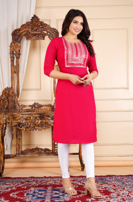 PRABHARTH Women Embroidered Flared Kurta(Pink)