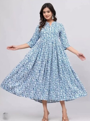 Lakshay Fashion Women Embroidered Anarkali Kurta(Blue)