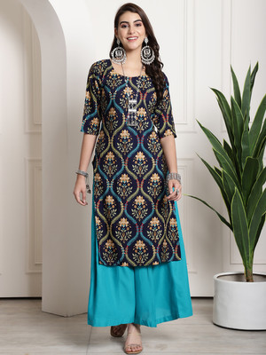 1 Stop Fashion Women Printed Straight Kurta(Blue)