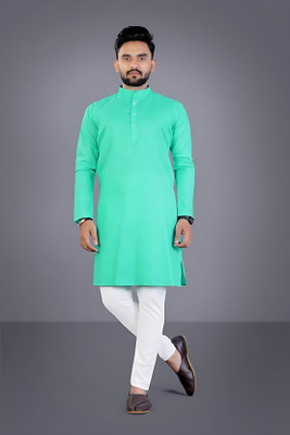 HOC's Men Solid Straight Kurta(Light Green)