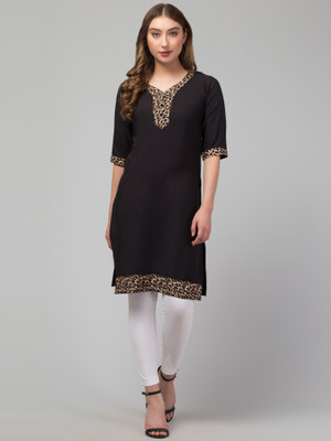 E&A Enterprises Women Printed Straight Kurta(Black)
