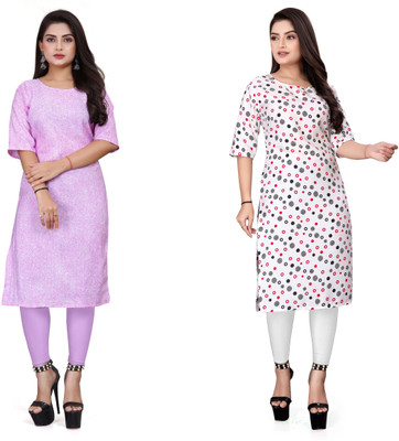 Alpha Fashion Women Printed, Solid Straight Kurta(Multicolor)