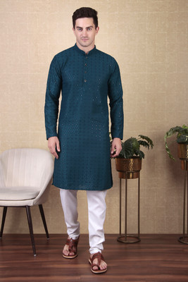 KRIJET Men Embellished Straight Kurta(Blue)