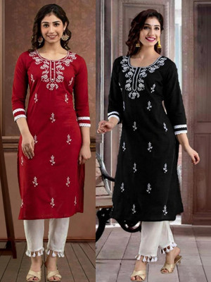 viranchi Women Chikan Embroidery Kurta(Multicolor)