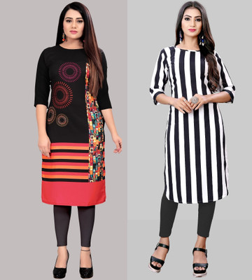 tanvi creation Women Printed Straight Kurta(White)