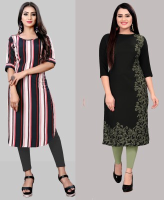 Modli 20 Fashion Women Printed Straight Kurta(Black)