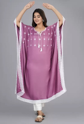 FAHEEMAN GARMENTS Women Embroidered Kaftan Kurta(Pink, White)