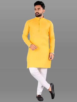TIGERSNAKE Men Solid Straight Kurta(Yellow)