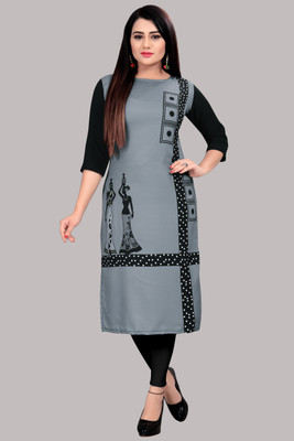 tanvi creation Women Printed Straight Kurta(Grey)