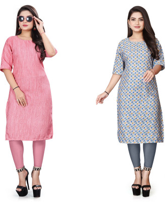 WOMENSILKFABRIC Women Printed A-line Kurta(Grey, Pink)