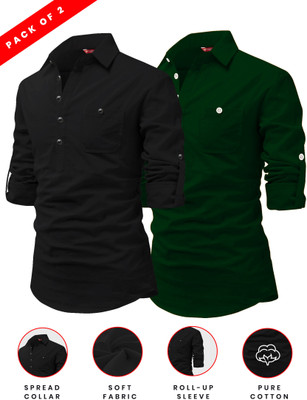 FireFish Men Solid A-line Kurta(Green, White)