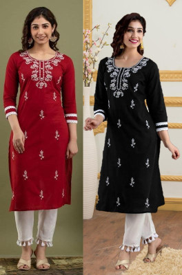 Women Chikan Embroidery Kurta(Multicolor)
