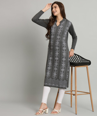 HERMISTON Women Self Design Straight Kurta(Grey)