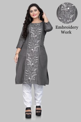 Anjana Nx Women Embroidered A-line Kurta(Grey)