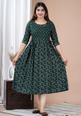 UrbanRang Women Printed Anarkali Kurta(Dark Green)